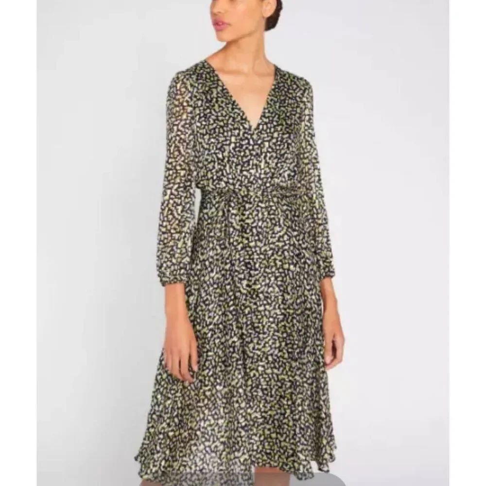 Alice and Olivia Coco Neon V-Neck Midi Dress sz 4